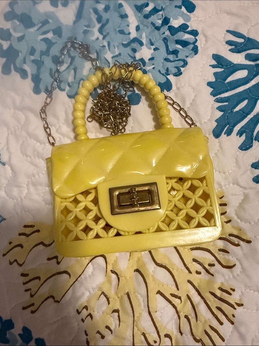 Yellow Women’s Crossbody Bag with Chain and Beaded Handle